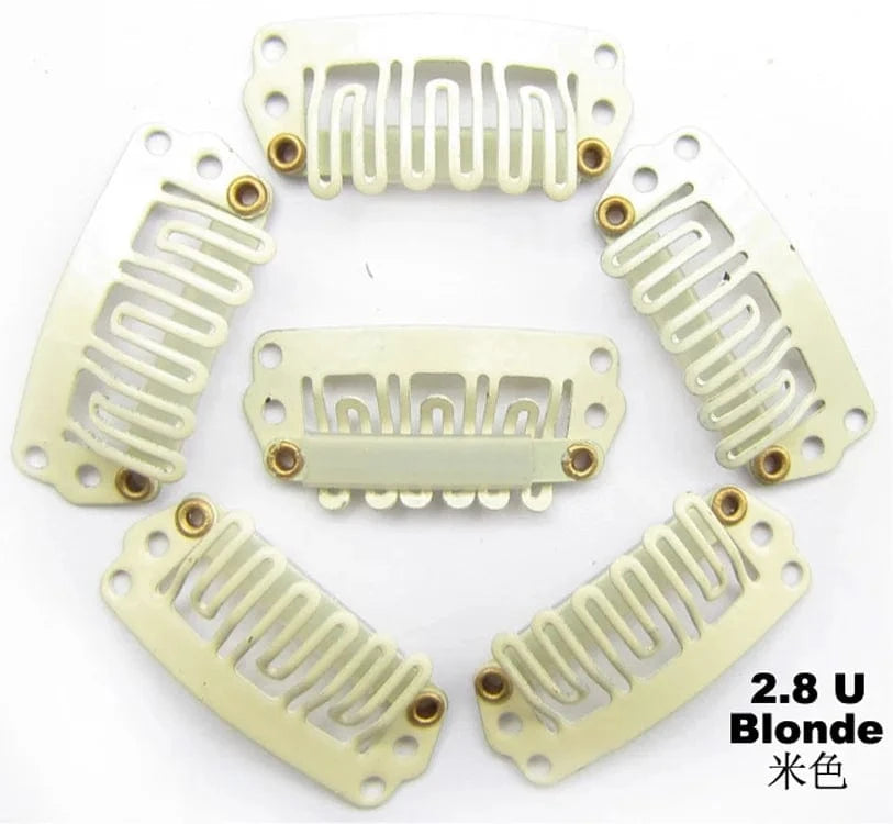 1000pcs 28mm Blonde/Brown/Black Silicone Hair Extension Wig Comb Clip 6 Teeth U-Shaped Metal Clip for Wig Making