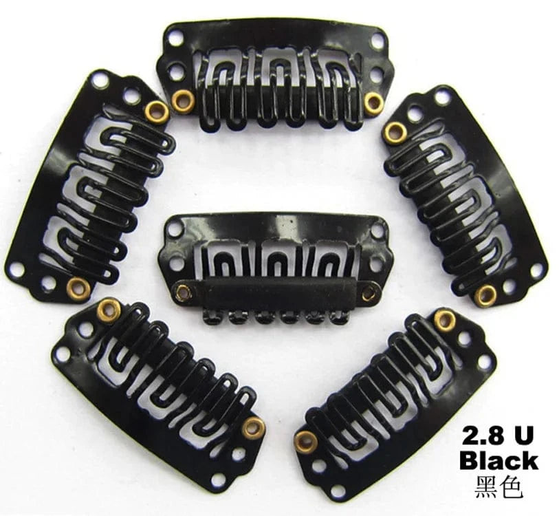 1000pcs 28mm Blonde/Brown/Black Silicone Hair Extension Wig Comb Clip 6 Teeth U-Shaped Metal Clip for Wig Making