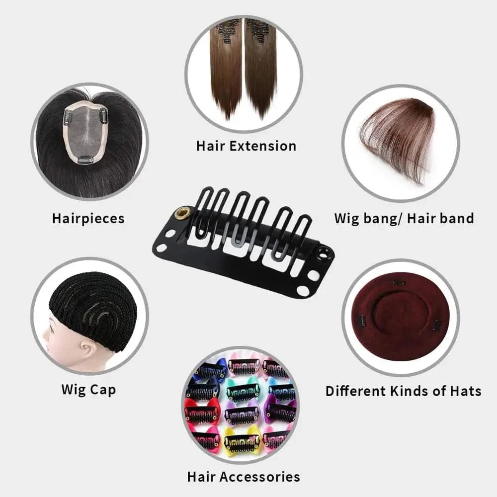1000pcs 28mm Blonde/Brown/Black Silicone Hair Extension Wig Comb Clip 6 Teeth U-Shaped Metal Clip for Wig Making