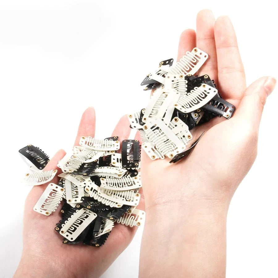 1000pcs 28mm Blonde/Brown/Black Silicone Hair Extension Wig Comb Clip 6 Teeth U-Shaped Metal Clip for Wig Making