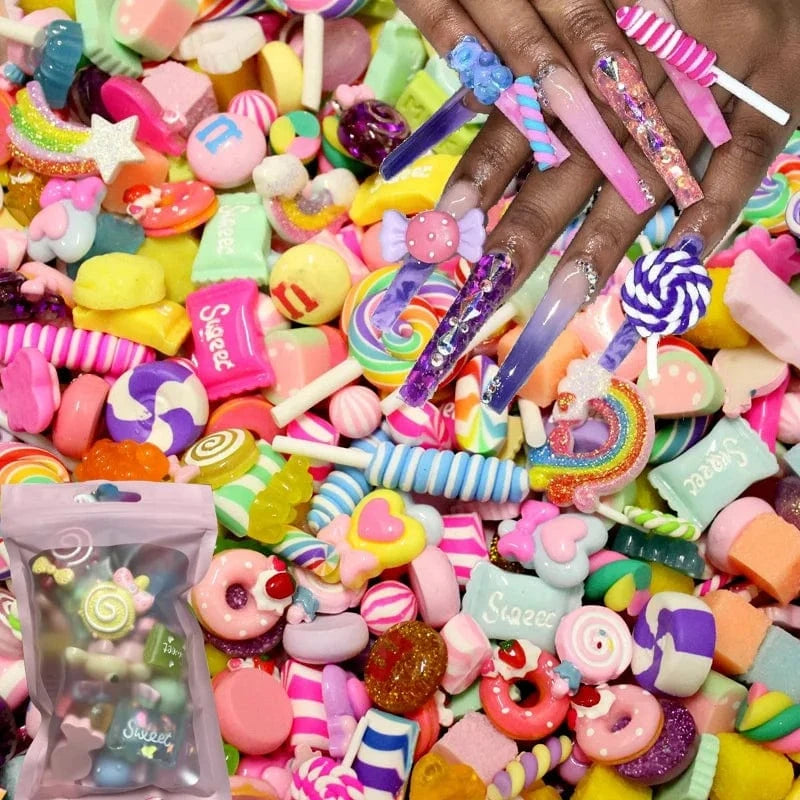 100pcs/Bag Kawaii Accessories Resin Charms Christmas Candy Flower Fruit Nail Art DIY Accessories 3D Nail Charms