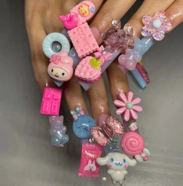 100pcs/Bag Kawaii Accessories Resin Charms Christmas Candy Flower Fruit Nail Art DIY Accessories 3D Nail Charms