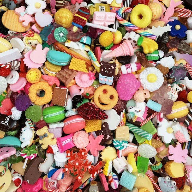 100pcs/Bag Kawaii Accessories Resin Charms Christmas Candy Flower Fruit Nail Art DIY Accessories 3D Nail Charms