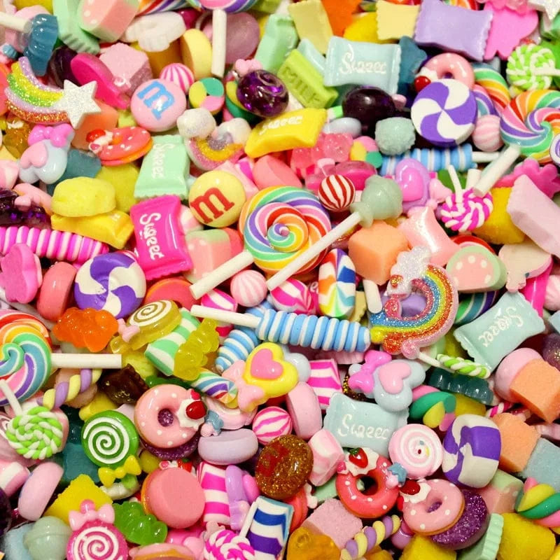 100pcs/Bag Kawaii Accessories Resin Charms Christmas Candy Flower Fruit Nail Art DIY Accessories 3D Nail Charms