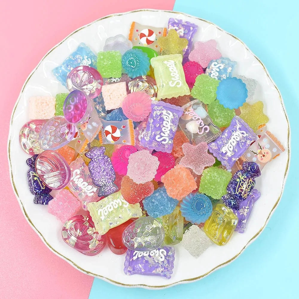 100pcs/Bag Kawaii Accessories Resin Charms Christmas Candy Flower Fruit Nail Art DIY Accessories 3D Nail Charms