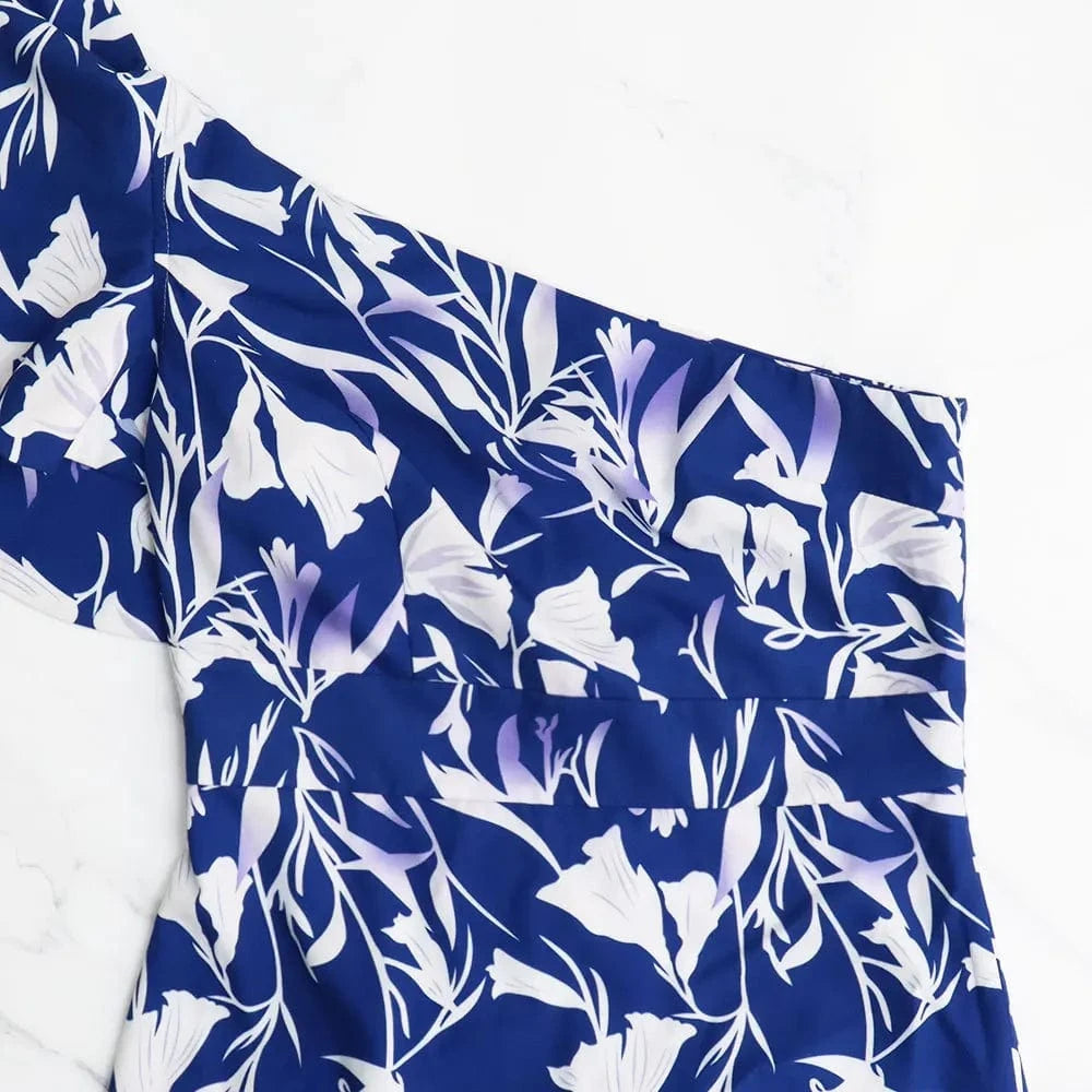 10402 Wholesale 2024 Summer New Trendy Print V-neck Bubble Sleeves Long Sexy Off Waist Women's Dress