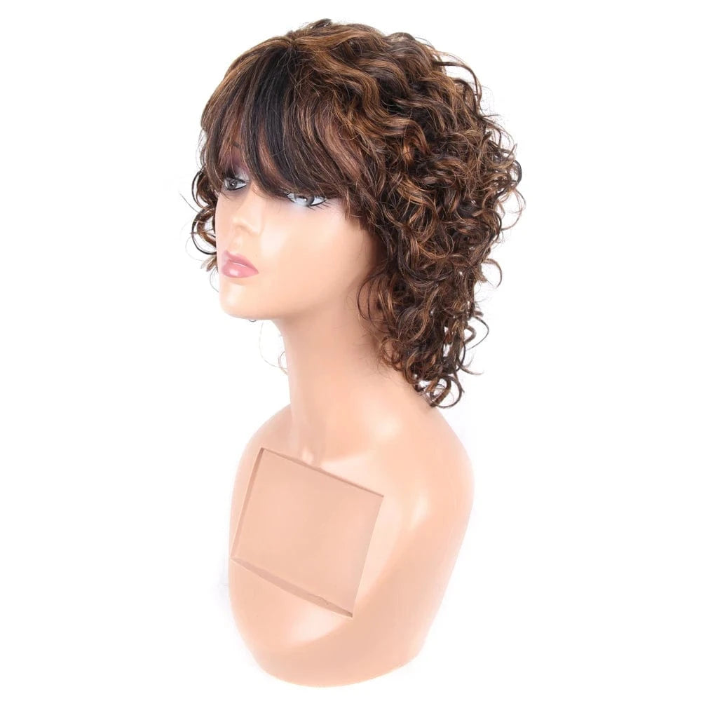 10677 P1B/30 Hair Straight Wig Peruvian Remy Hair Mid-Length Human Hair Wigs For Women Natural Color Full Machine Made Wigs With Bang