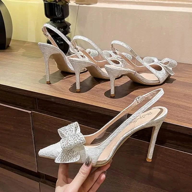 10CM/8CM/6CM Sandalias Para Mulher Talon Femme Rhinestone Decoration Slingback Sandal High Heel Mules for Women