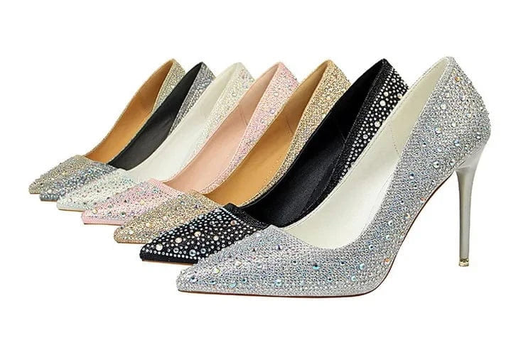 10CM high heels women's shoes stiletto high-heeled shallow mouth suede slim pedicure tip buckle rhinestone single shoes