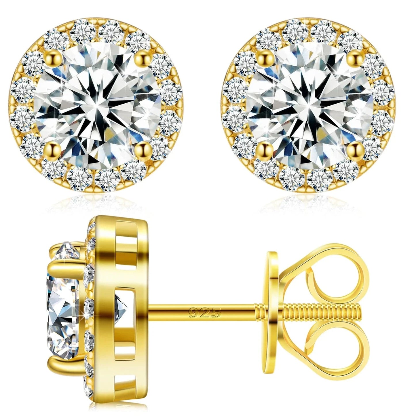 10mm 4ct*2-Gold Dropshipping Luxury Fine Jewelry Fashion Mens 3mm-10mm Iced Out Gold Plated 925 Silver VVS Moissanite Diamond Halo Stud Earrings