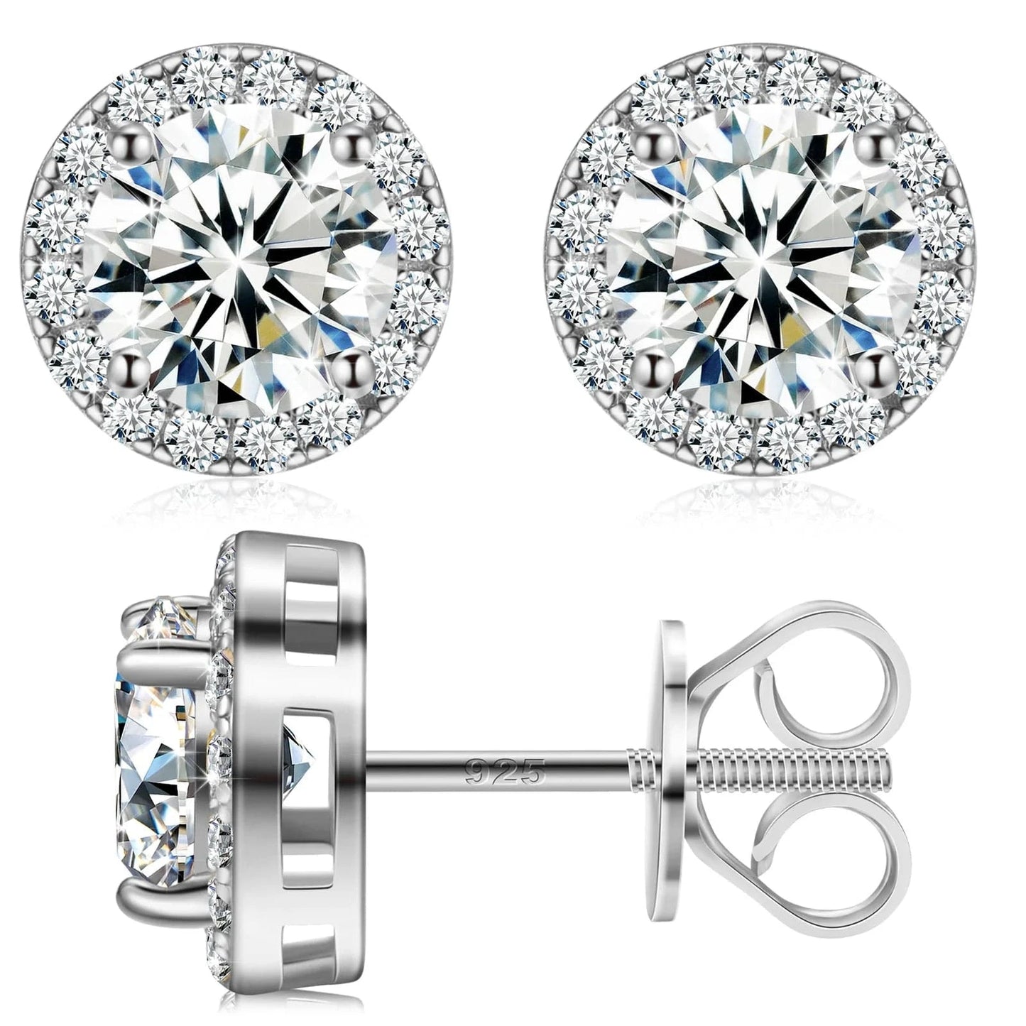 10mm 4ct*2-Silver Dropshipping Luxury Fine Jewelry Fashion Mens 3mm-10mm Iced Out Gold Plated 925 Silver VVS Moissanite Diamond Halo Stud Earrings