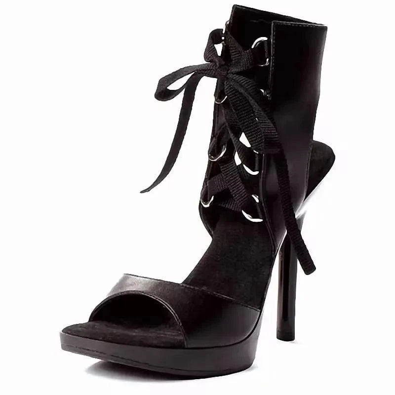 11.5 / Black 5inch-13cm black silk lace up Exotic Dancer Boots thin heel Sexy pole dance high heels Club strip dance fashion leaky toe
