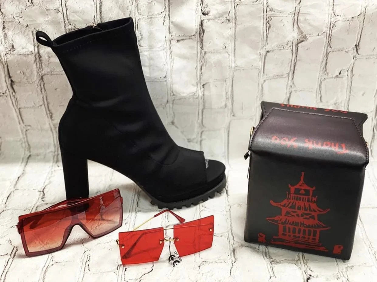11 / black-QG-boot set Wholesale New stylist bandana hand bags Lady Fashion Boots with Thin High Heel women boots