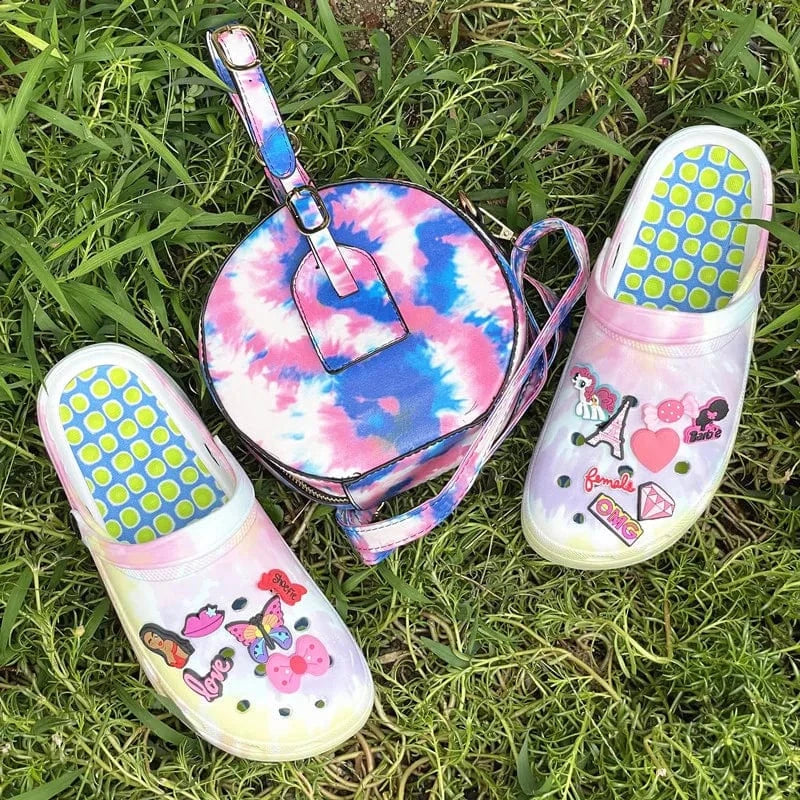 11 / charms-A-purple-B set Fashion Sexy Platform Sandals Women Flat Slippers Casual Shoes women hand bags set