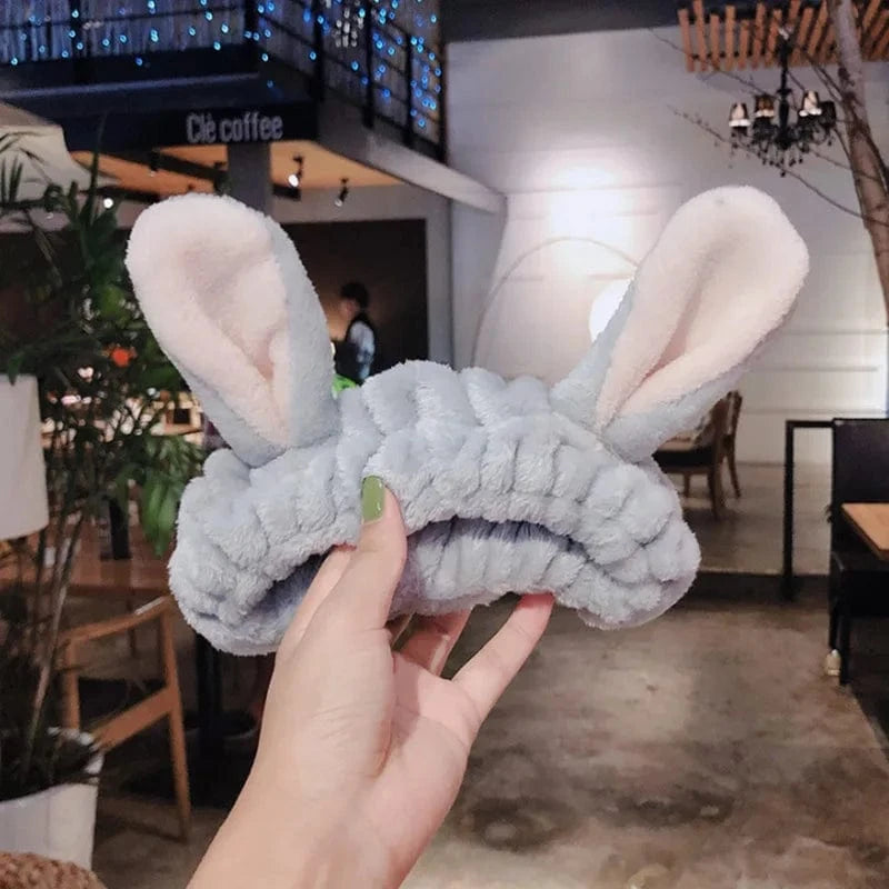 11 Gray Rabbit Ear Elastic Headband Custom Logo OMG Bowknot Wash Face Hairband Rabbit Cat Ear Cute Plush Lady Soft Women Elastic Hair Band Flannel Make up Headbands