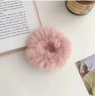11 Korean Pink Plush Hair Ties Cute Plush Rabbit Ear Hair Rope Lovely Ring Women Autumn Winter High Elastic Band Scrunchies Fur Hair Ties for Girls