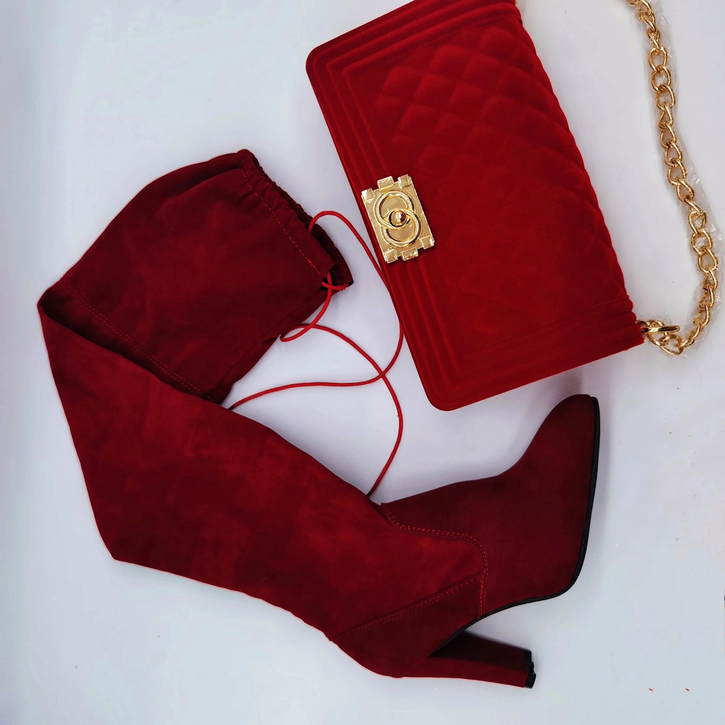 11 / red-CPR-boot set Wholesale New stylist bandana hand bags Lady Fashion Boots with Thin High Heel women boots