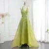 12 / 1 Luxurious Beaded Lemon Green Arabic Evening Dresses With Halter High Low Dubai Women Wedding Party Gowns Lsz472