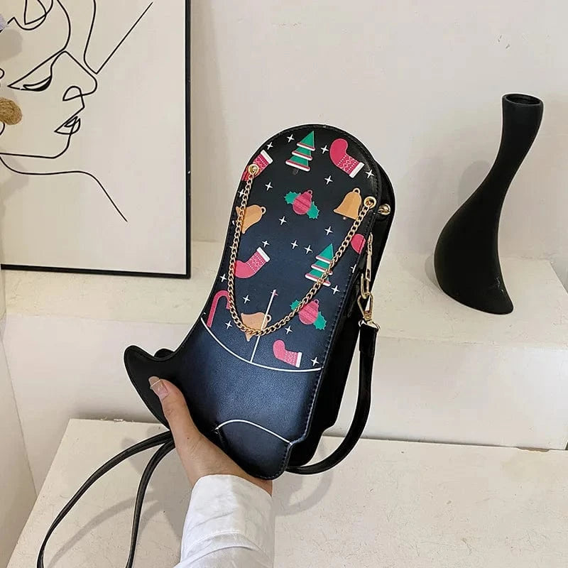 12*30*8cm / Black BUSY GIRL YX4986 Pink White Black Women Handbags Ladies PU Leather Cowboy Boots Purses and Handbags for Women Christmas Bags