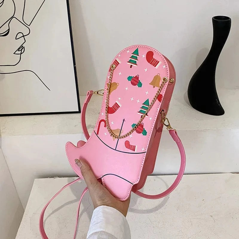 12*30*8cm / Pink BUSY GIRL YX4986 Pink White Black Women Handbags Ladies PU Leather Cowboy Boots Purses and Handbags for Women Christmas Bags
