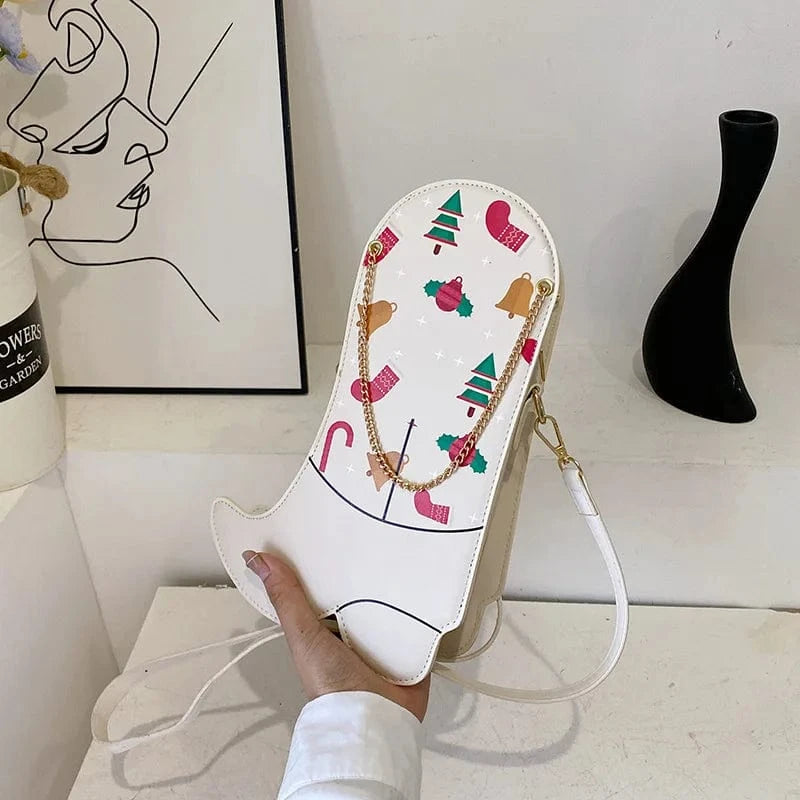12*30*8cm / White BUSY GIRL YX4986 Pink White Black Women Handbags Ladies PU Leather Cowboy Boots Purses and Handbags for Women Christmas Bags