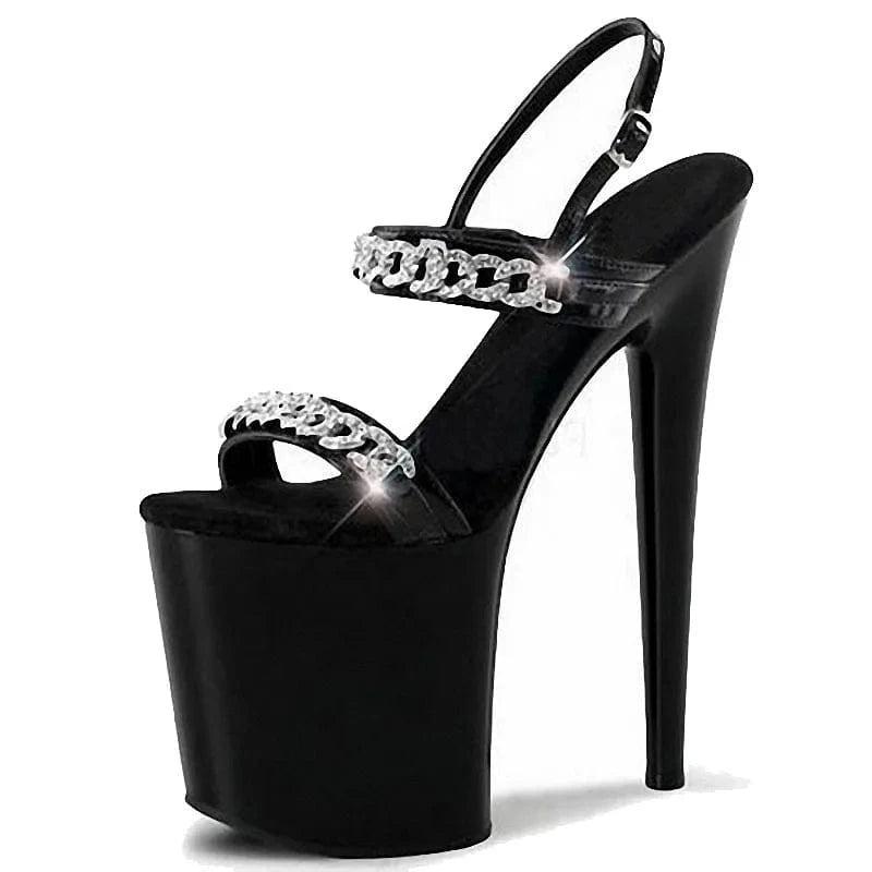 12 / Black Black banquet fashion high heels thin heels 20 cm platform club sexy strip dance summer leaky toe High Heels Sandals large women