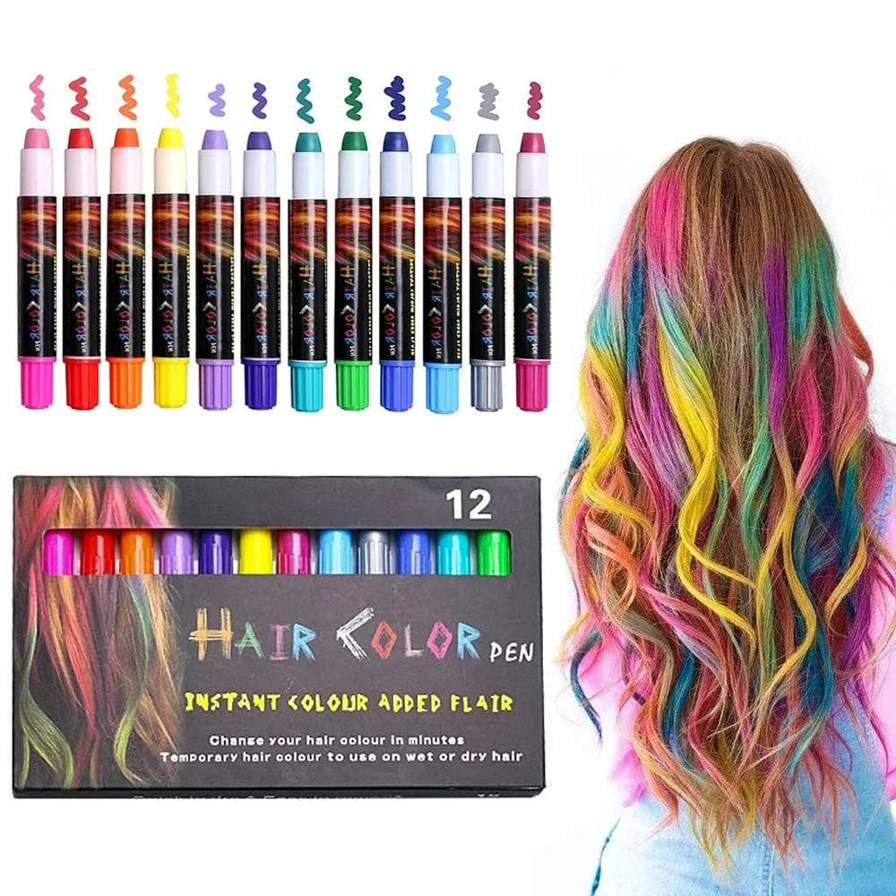 12 colours mix 12pcs Hair Chalk Pens Gift for Kids Temporary Top Quality Color Hair Dye for Adults Hair Chalk