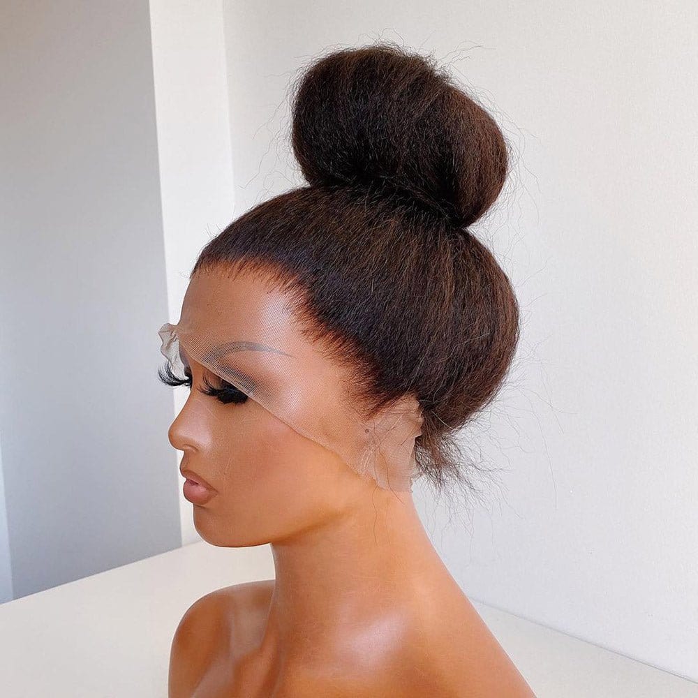 12 Inches / 360 Lace Natural Black 360 Full Lace Front Human Hair Wigs Natural Black Kinky Straight 13x4 HD Transparent Lace Wig Brazilian Pre Plucked Hair