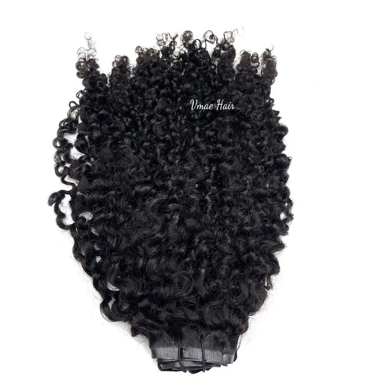12 Inches / Afro Curly C 100g VMAE Wholesale Vietnamese Raw Cuticle Aligned Human Hair PU Invisible Clip Ins Water Wave Kinky Seamless Clip In Hair Extension