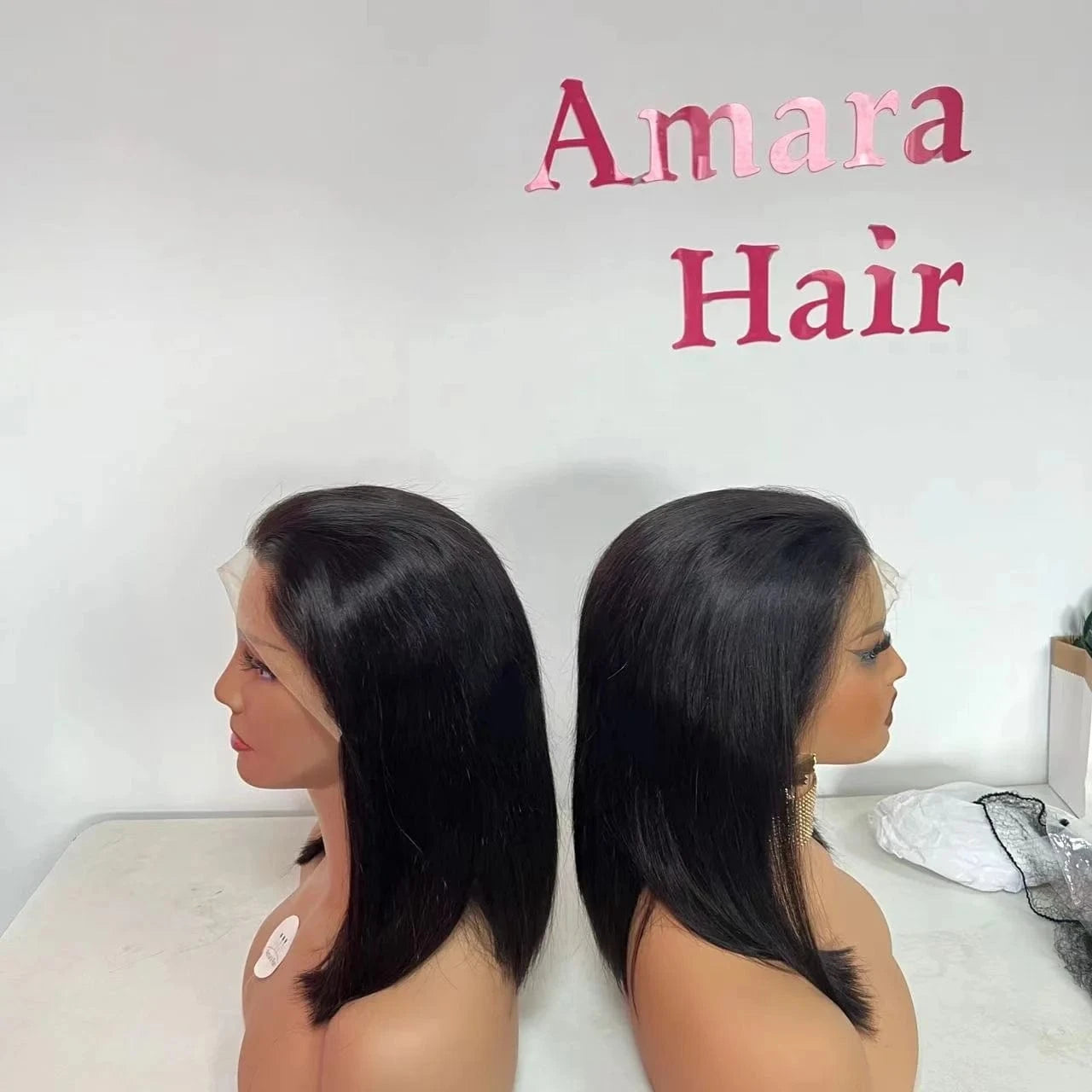 12 Inches / black color Amararen 2025 spring summer hot popular 2 wigs 13*4 hd double drawn bob wigs 100 raw virgin human hair bob wigs for black women