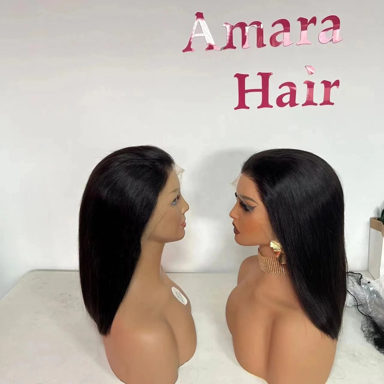 12 Inches / black color Amararen 2025 spring summer hot popular 2 wigs 13*4 hd double drawn bob wigs 100 raw virgin human hair bob wigs for black women