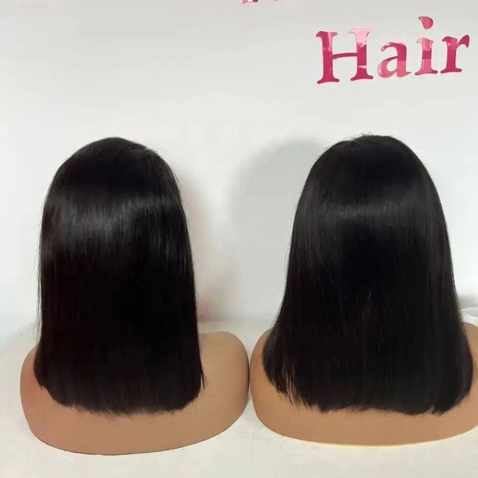 12 Inches / black color Amararen 2025 spring summer hot popular 2 wigs 13*4 hd double drawn bob wigs 100 raw virgin human hair bob wigs for black women