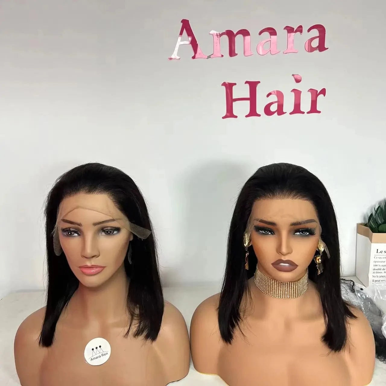 12 Inches / black color Amararen 2025 spring summer hot popular 2 wigs 13*4 hd double drawn bob wigs 100 raw virgin human hair bob wigs for black women