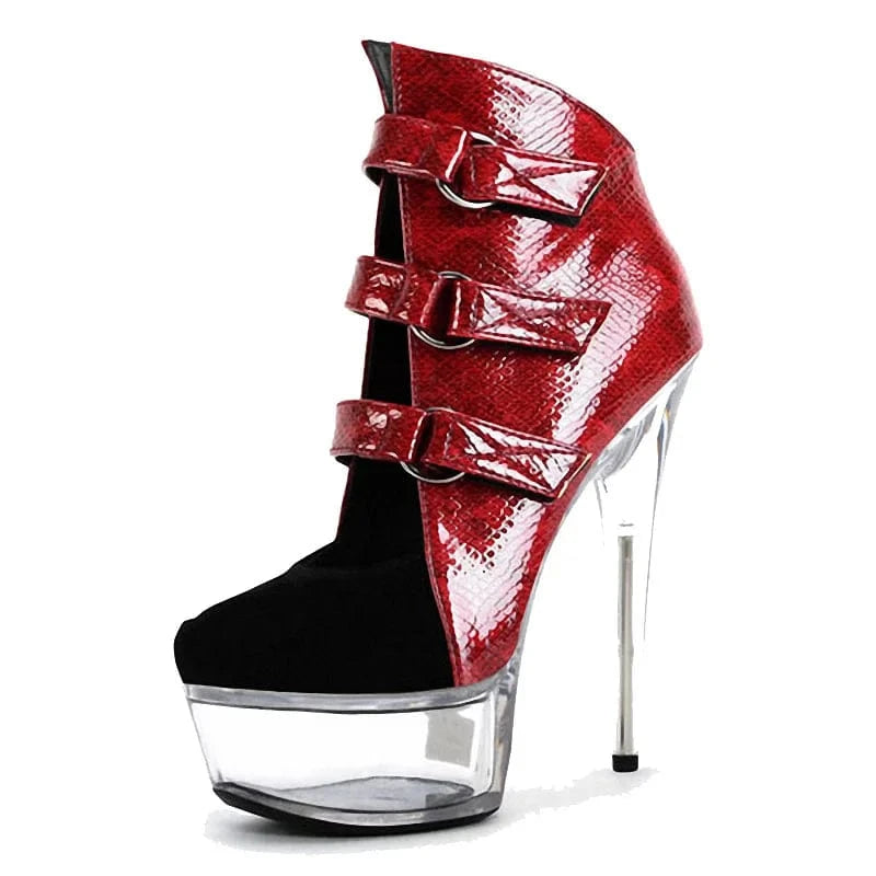 12 / Red-Transparent bottom 15 cm thin heel thick bottom black and red stitching new sexy nightclub banquet high-heeled single shoes