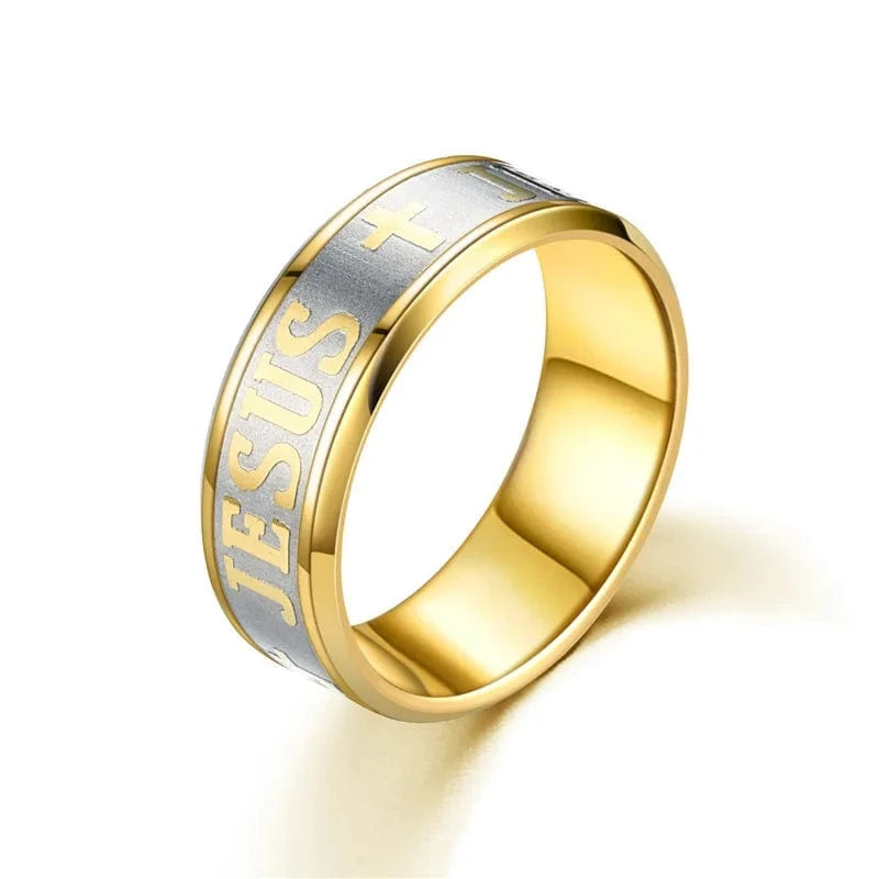 12 / rings / Gold Gold Golden Plated 316L Stainless Steel Finger Ring For Man Women Jesus Cross Rings Fashion Religious Jewelry Gift