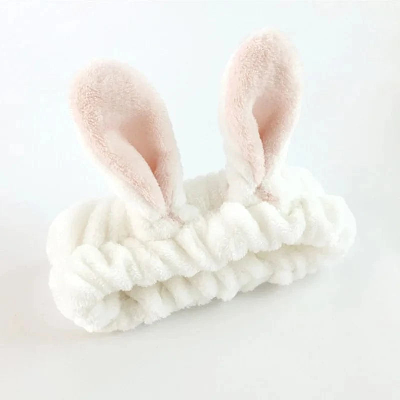12 White Rabbit Ear Elastic Headband Custom Logo OMG Bowknot Wash Face Hairband Rabbit Cat Ear Cute Plush Lady Soft Women Elastic Hair Band Flannel Make up Headbands