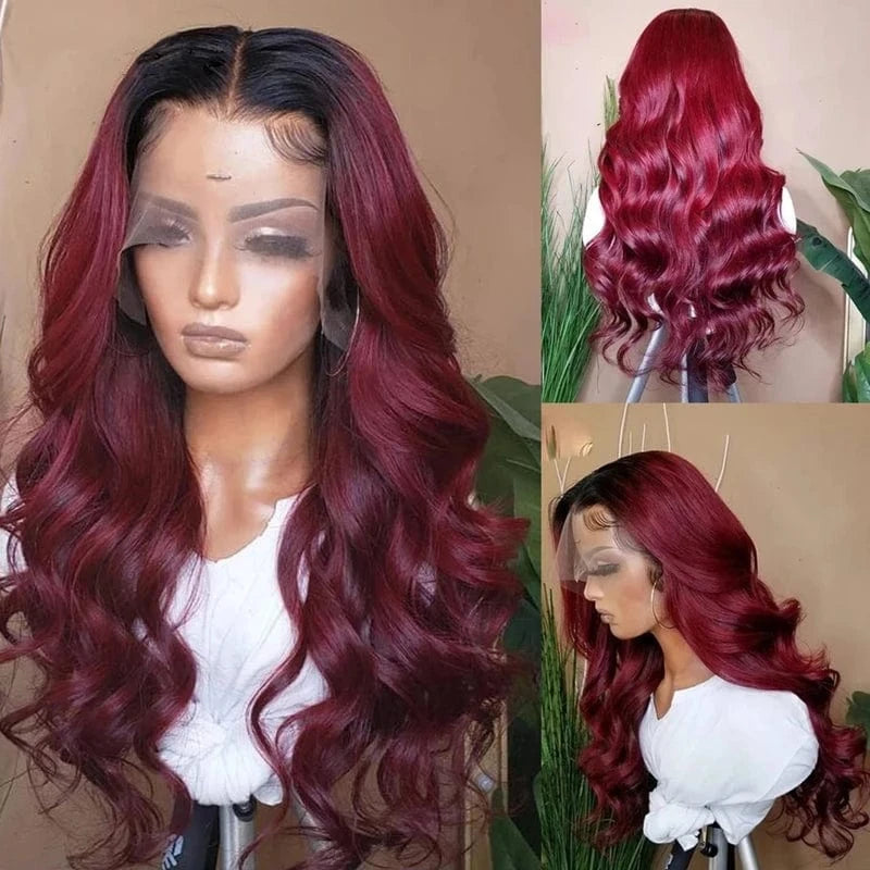 12A Grade Ombre Dark 99J wine red Color Deep Loose Wave Virgin Human Hair straight 100% human hair lace front wigs