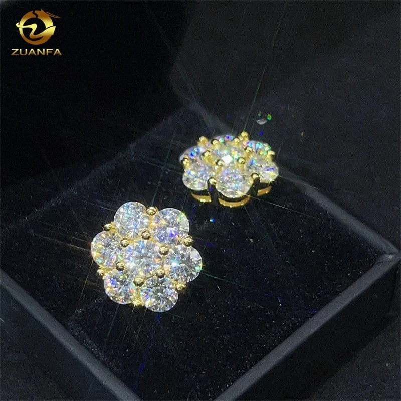 12mm / Yellow gold plated Hot sale dropshipping fashion jewelry earrings 18K gold plated 925 silver VVS-Fl GRA iced out screw back moissanite stud earring