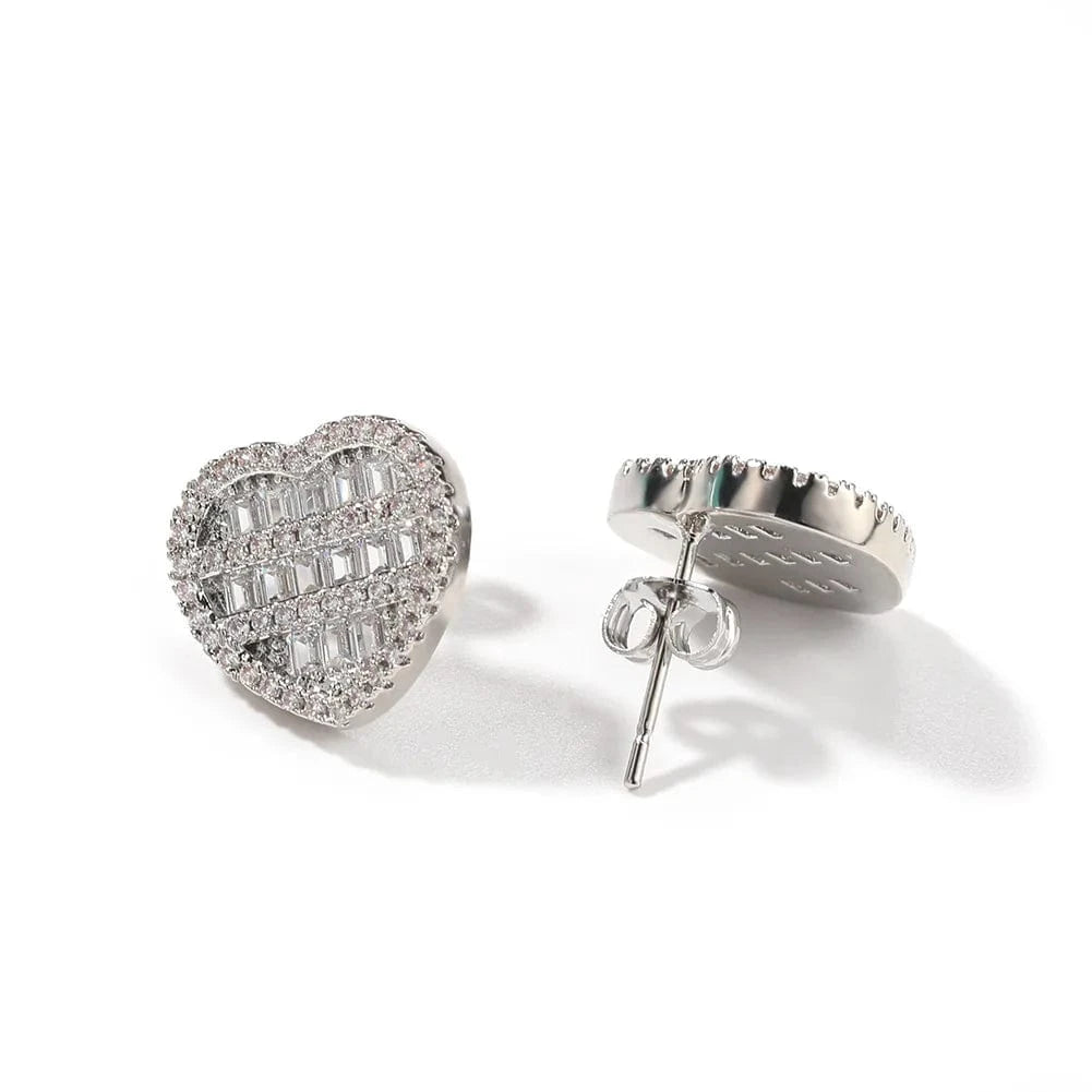 13*14mm / silver 2023 new arrivals ear jewelry brass silver micro paved cubic zirconia diamond love icy baguette heart earrings studs