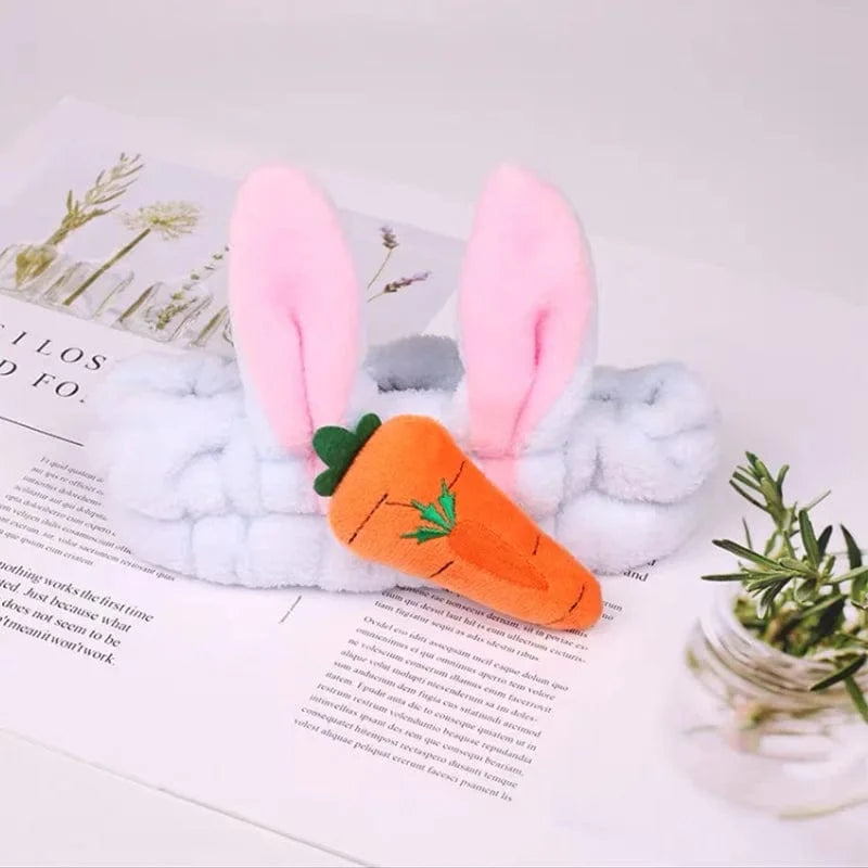 13 Carrot Blue Rabbit Ear Elastic Headband Custom Logo OMG Bowknot Wash Face Hairband Rabbit Cat Ear Cute Plush Lady Soft Women Elastic Hair Band Flannel Make up Headbands
