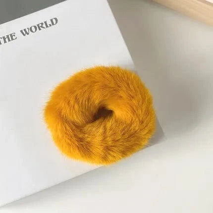 13 Yellow Plush Hair Ties Cute Plush Rabbit Ear Hair Rope Lovely Ring Women Autumn Winter High Elastic Band Scrunchies Fur Hair Ties for Girls