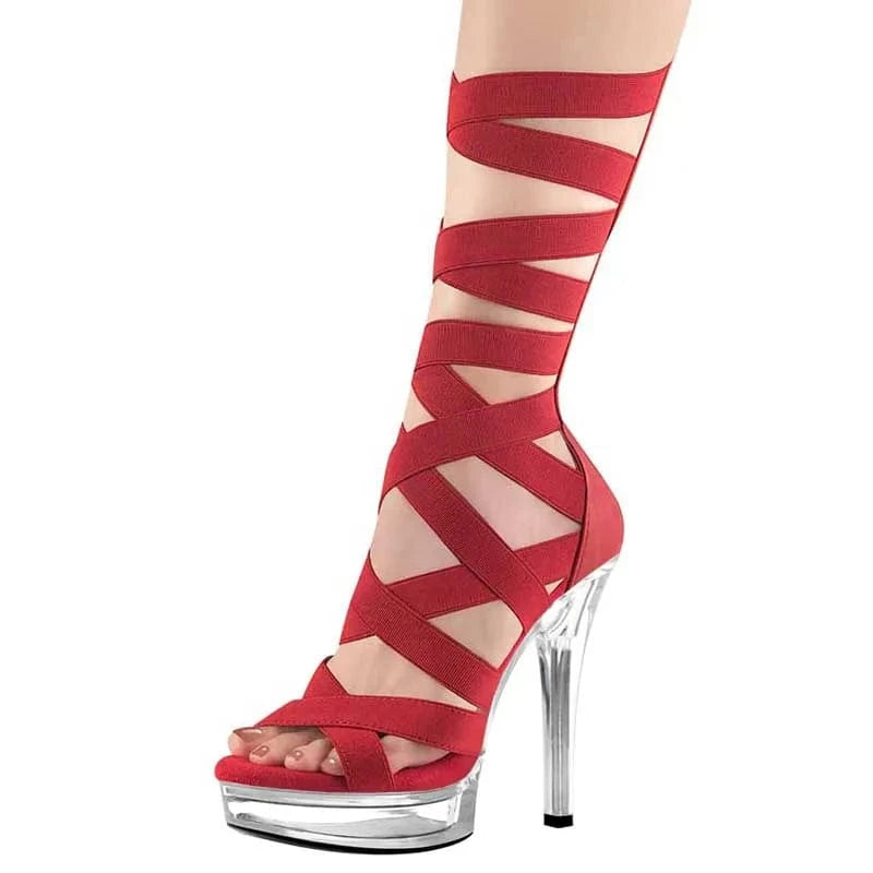 13cm hollow Roman cross strap super high heel nightclub sexy short boots pole dance model fashion women boots open toe Stripper