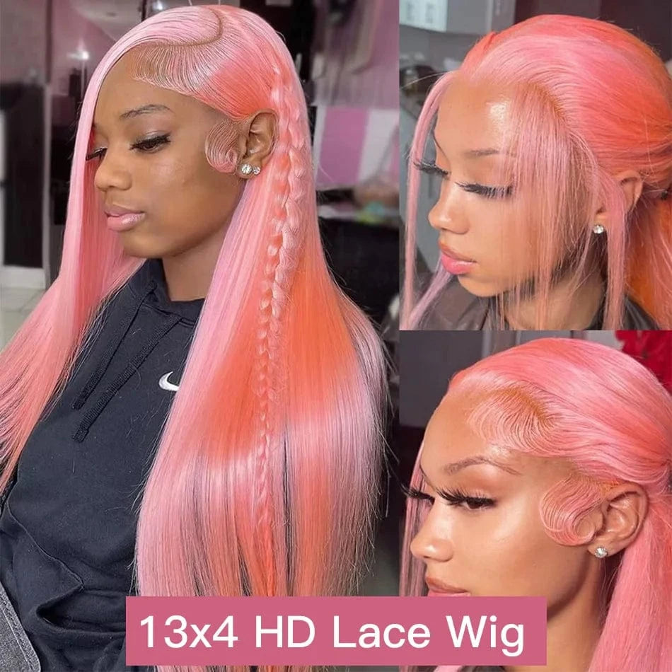 13X4 / 22inches / 180%|United States 30 Inch Lace Front Wig Human Hair Pink Wig Straight Hd Lace Frontal Wig 13X6 Wig Humain Hair For Women Perruques Cheveux Humains