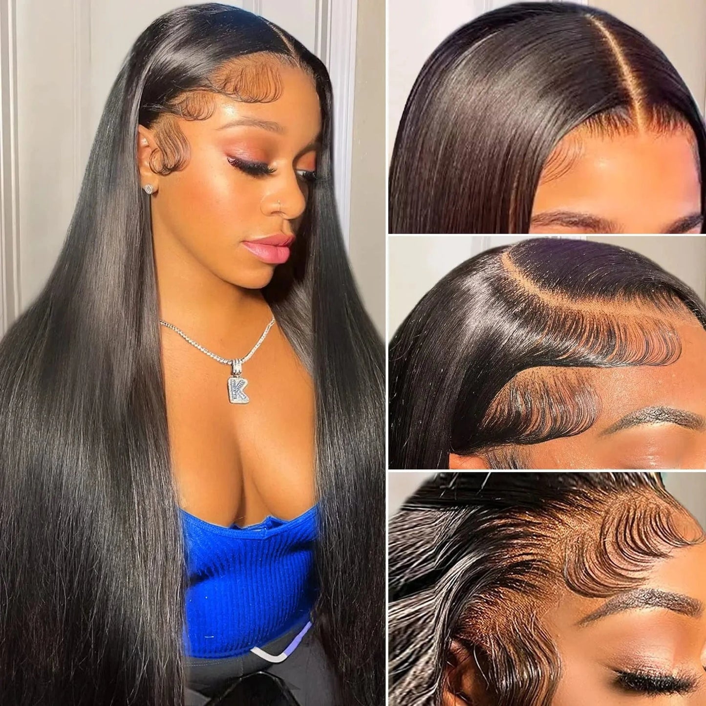 13x4 HD Lace Front Wig #1B Highlight Straight Transparent Lace Human Hair Wigs Kinky Straight Glueless Wigs