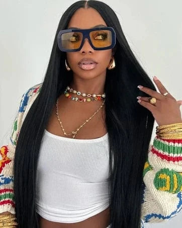 13x4 HD Lace Front Wig #1B Highlight Straight Transparent Lace Human Hair Wigs Kinky Straight Glueless Wigs