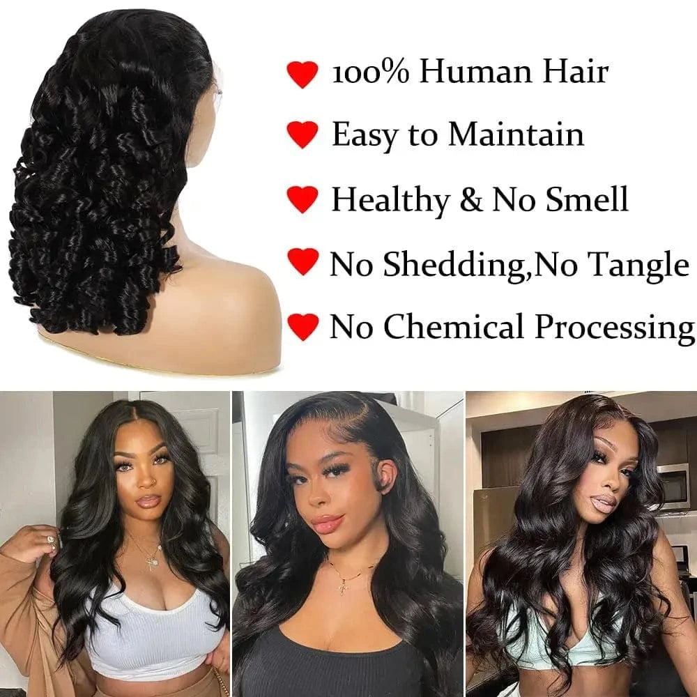13x4 Loose Body Wavve Lace Frontal Wigs Human Hair Pre Plucked With Baby Hair Bouncy Curly Wigs For Women