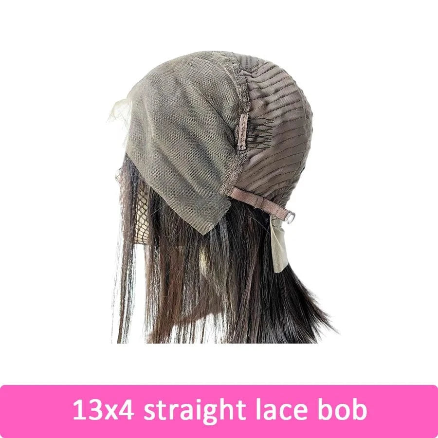 13x4 straight lace bob / 14 Inches 4x4 BOB straight wholesale short curly pixie cut curly brazilian peruvian human hair hd lace frontal closure front wig with bang