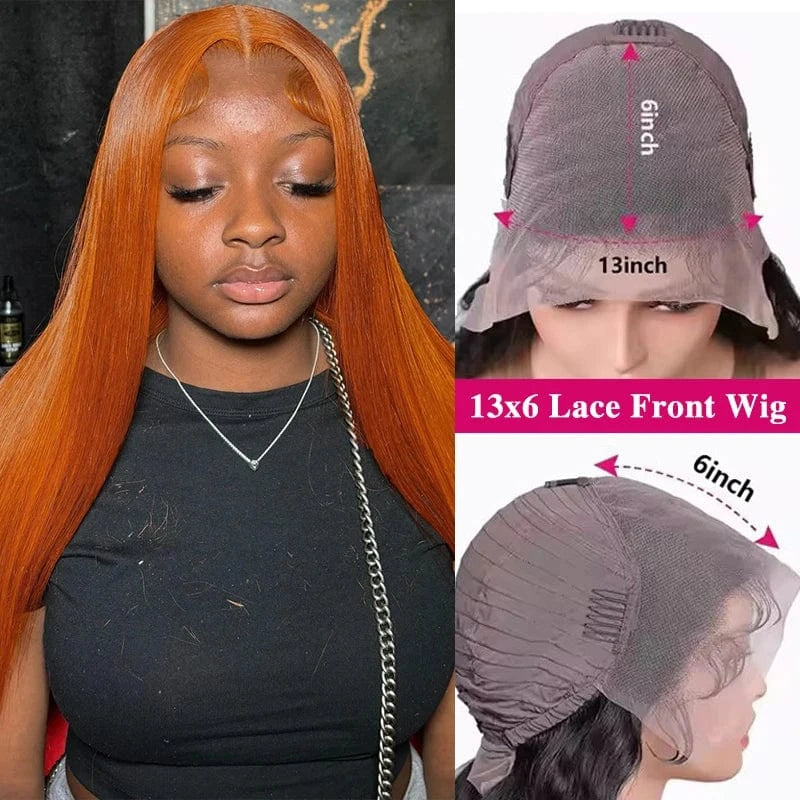 13x6 Lace Wig / 38inches / 200%|United States 30 Inch Straight Orange Ginger Lace Front Wigs Human Hair 350 Colored Brazilian 13X6 HD Transparent Lace Frontal Wigs For Women