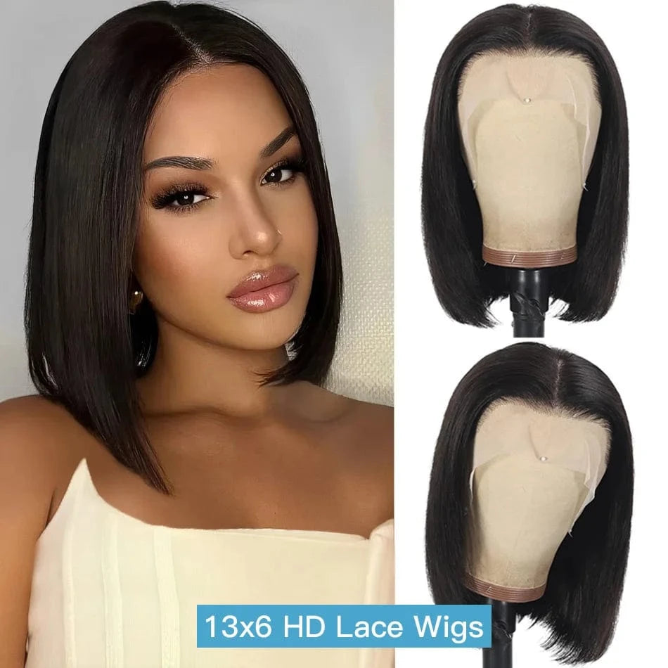 13X6 / United States / 8inches|220% Bob Wigs Human Hair 13X6 Lace Front Wig 220 Density Short Straight Hd Transparent Lace Frontal Wigs Brazilian Closure For Women