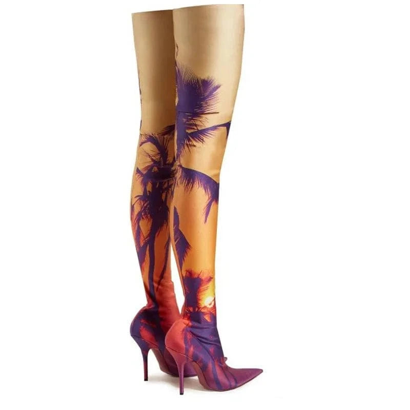 14 / 1 BUSY GIRL CHT2215 women boots fashion high heel pointed toe nightclub runway show legging stretch over the knee thigh high boots